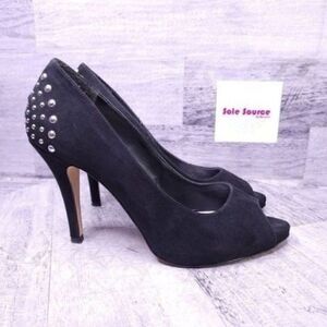 Fiorella Rubino Studded Suede Peep Toe Pump Black sz 39 Women's sz 8.5